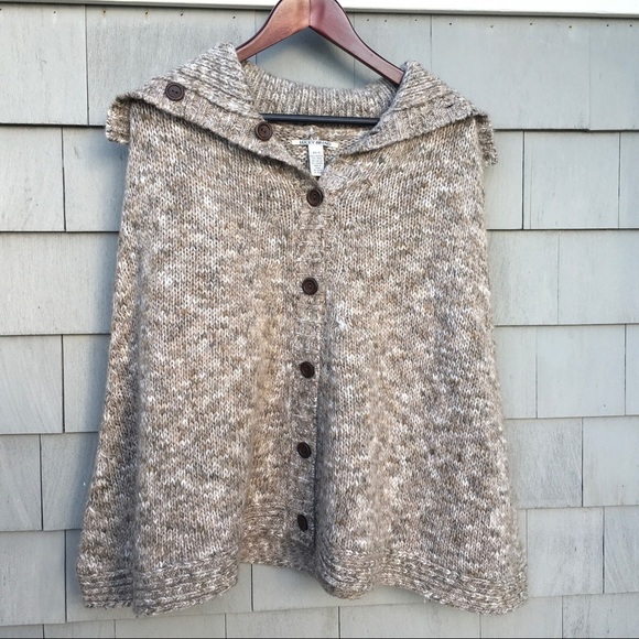 Lucky Brand Tan Knit Mohair Wool Blend Poncho Cape NWOT - Picture 2 of 10